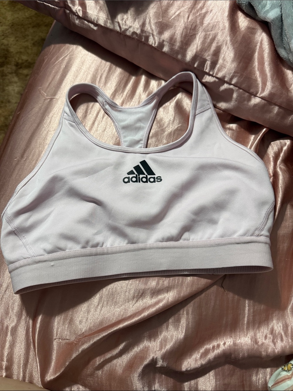 adidas Pale Pink Racerback Sports Bra with Black Logo